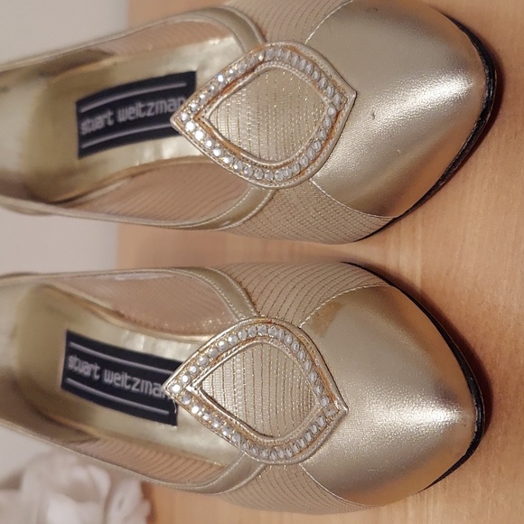 Stuart Weitzman Soft Gold Mesh and Rhinestone Detailed Pumps Size 5.5 - Picture 10 of 16